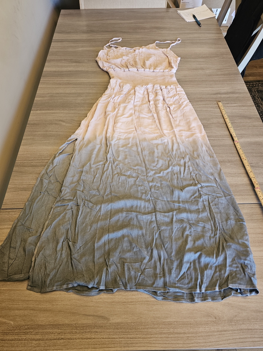 Women's Ombre Maxi Dress Spaghetti Strap Smocked Waist Dress Pink/Gray NWOT
